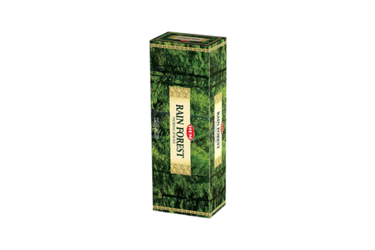 Box of Rain Forest incense sticks on a white background