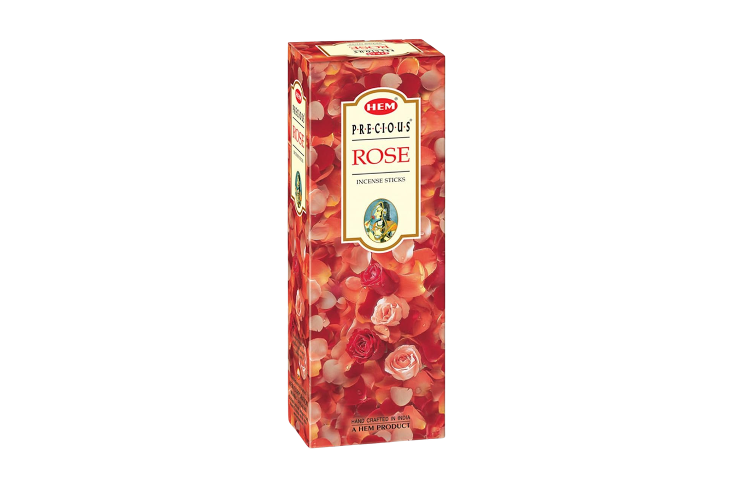 Box of Hem Precious Rose incense sticks on a white background