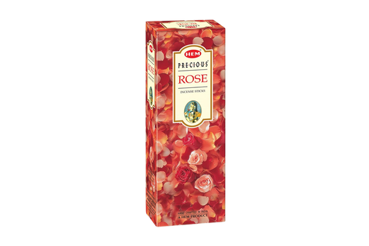 Box of Hem Precious Rose incense sticks on a white background