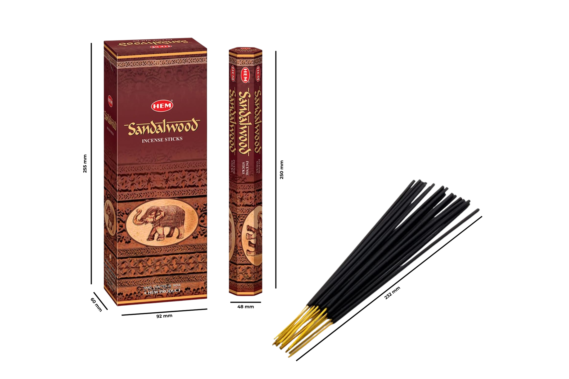Hem Sandalwood incense sticks with packaging on a white background