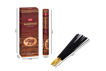 Hem Sandalwood incense sticks with packaging on a white background