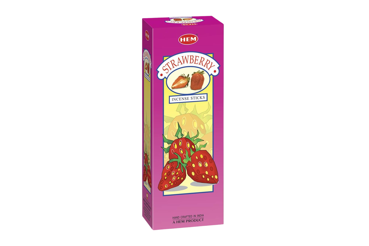 Pink box of strawberry-flavored incense sticks on a white background