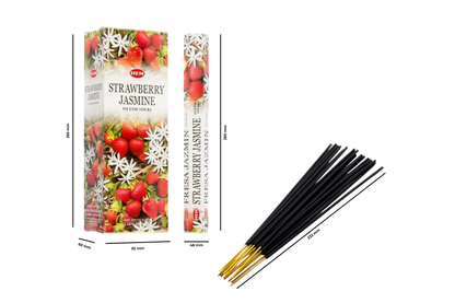 Strawberry Jasmine incense sticks with packaging on a white background