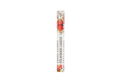 Incense packaging with a strawberry and jasmine design on a white background