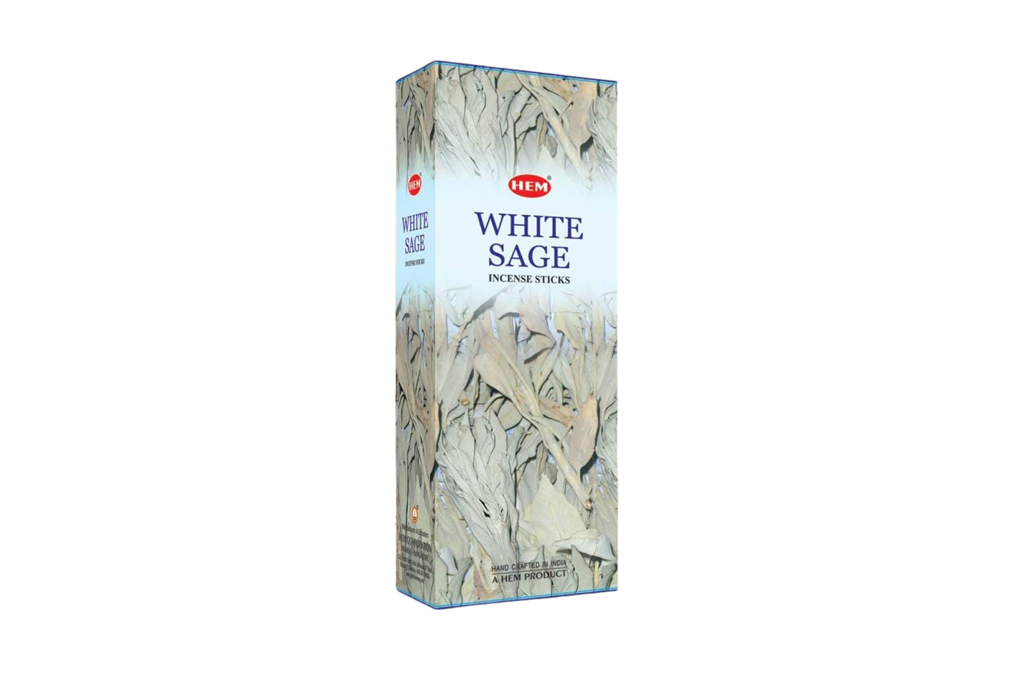 Box of HEM White Sage incense sticks on a white background