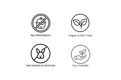 Set of icons indicating ethical and environmental standards on a white background