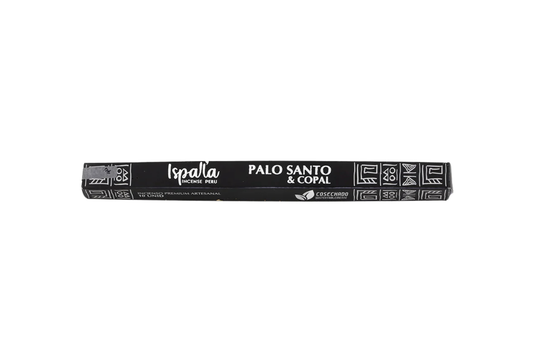 Black Palo Santo & Copal incense stick with branding on a white background