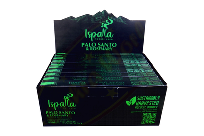 Box of Ispalla Palo Santo & Rosemary with green text and branding on a white background