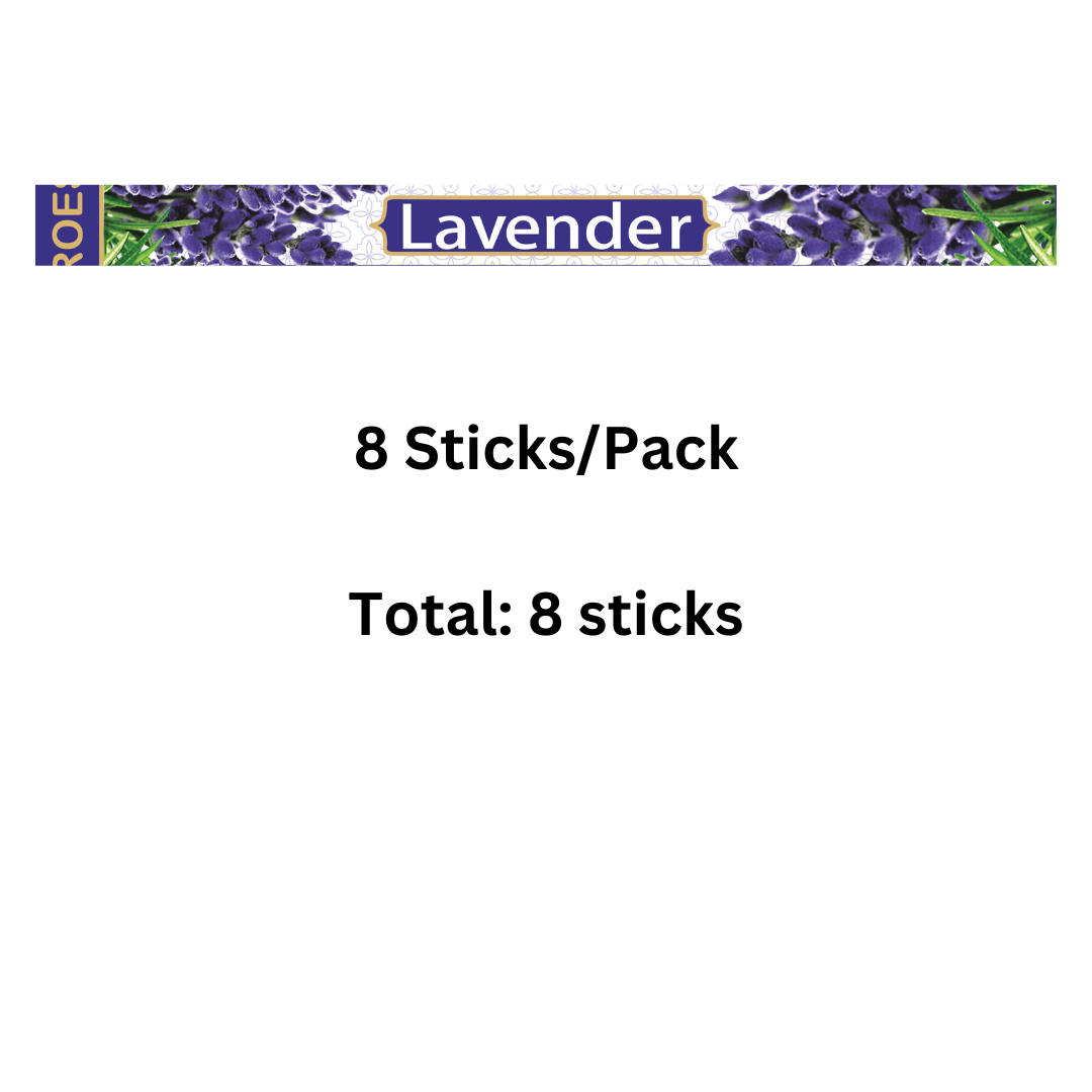 Lavender product packaging with text indicating '8 Sticks/Pack' on a white background.
