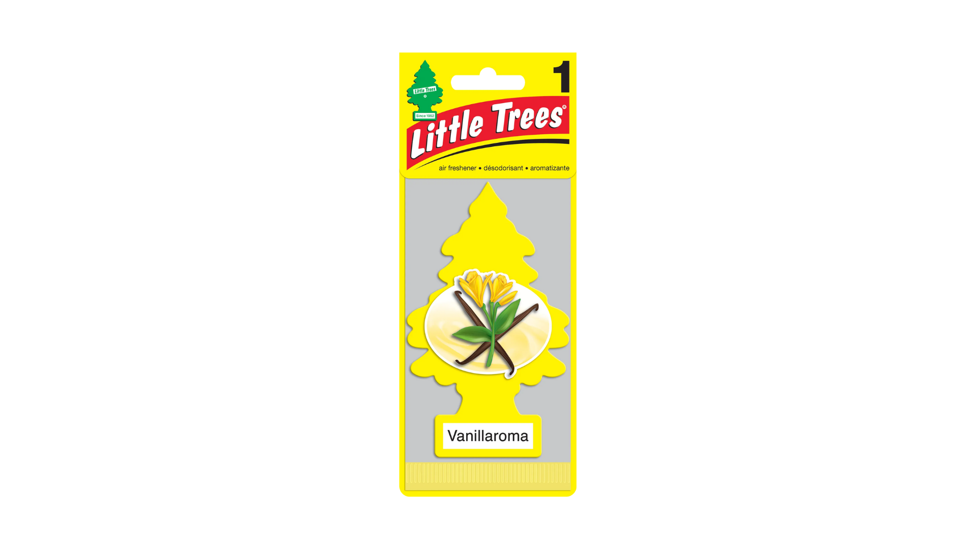 Little Trees Vanillaroma air freshener packaging on a white background