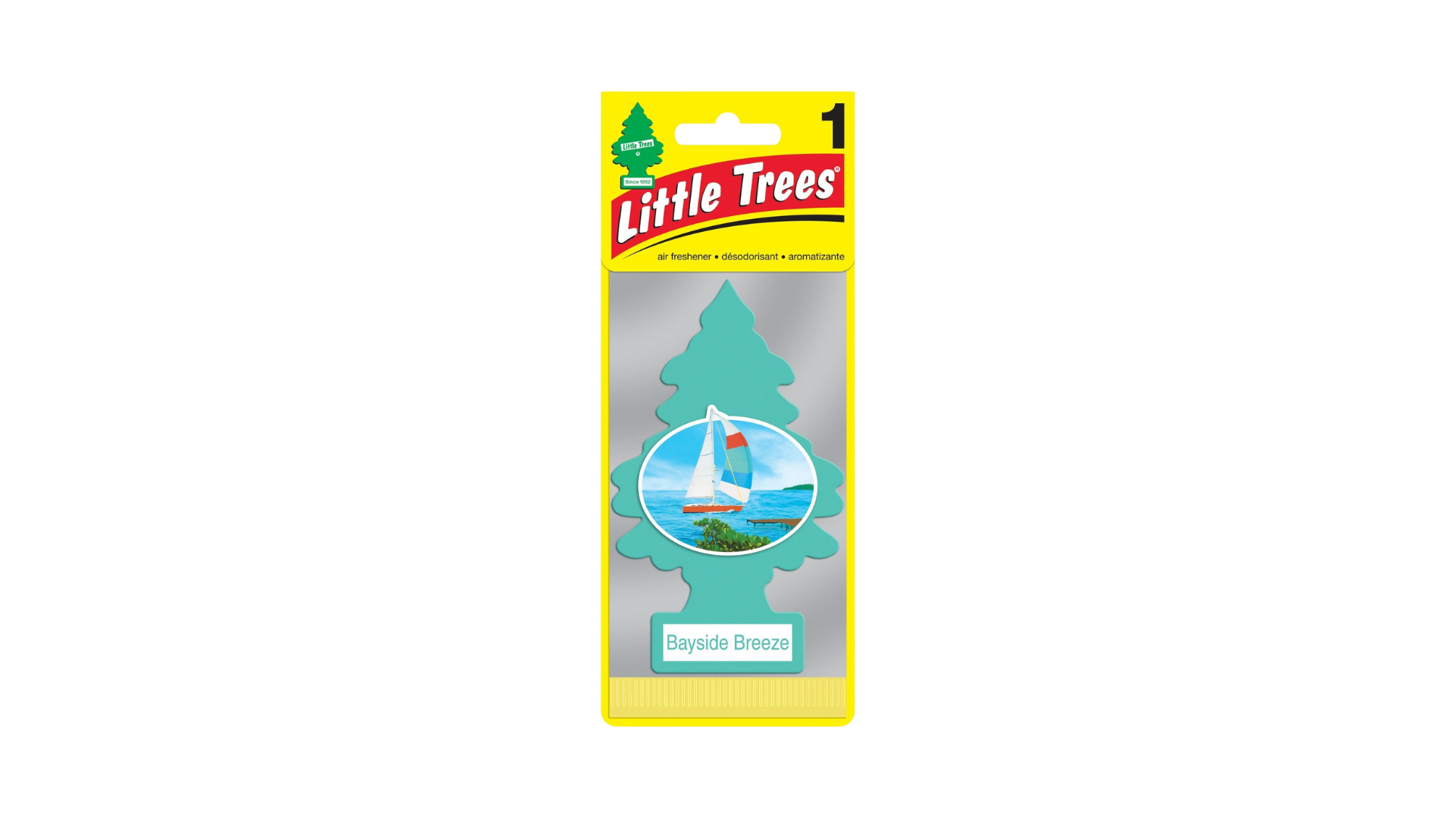 Little Trees car air freshener packaging with sailboat design on a white background
