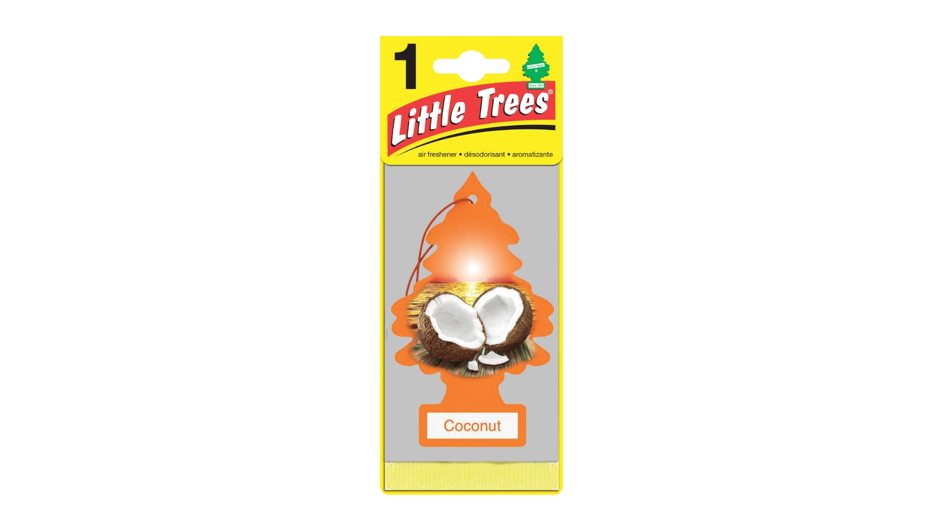 Little Trees coconut air freshener on a white background
