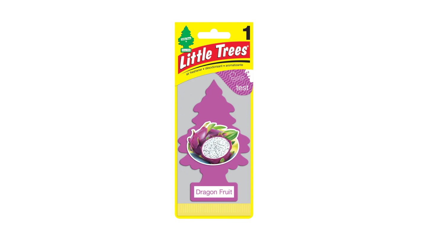 Little Trees air freshener packaging with dragon fruit scent on a white background