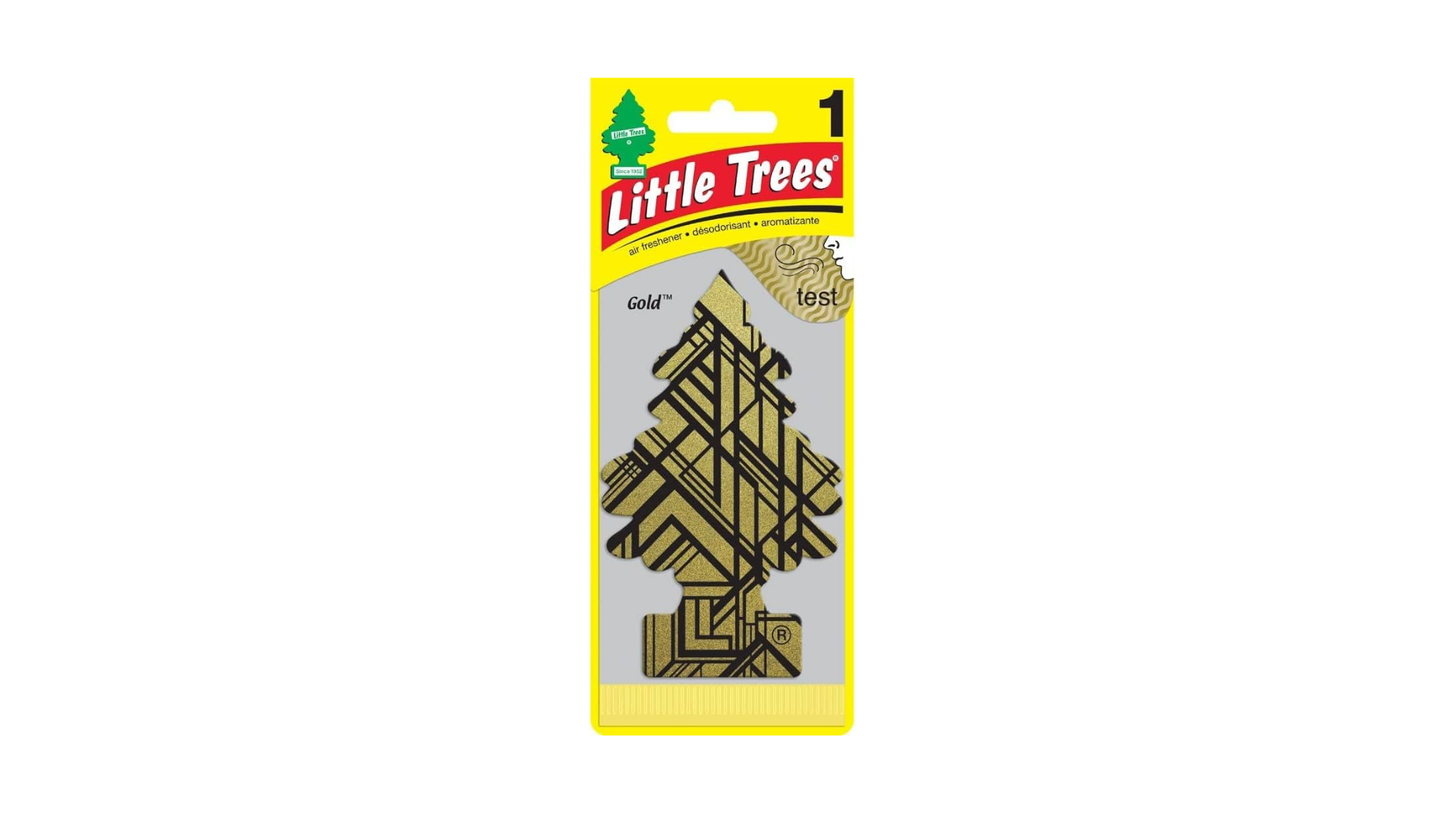 Little Trees gold air freshener on a white background