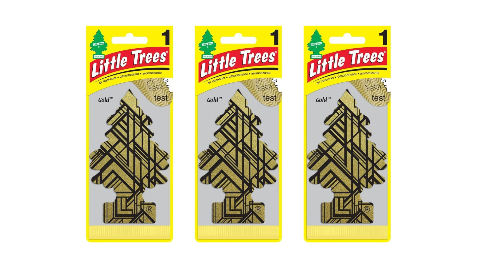 Three packages of Little Trees air fresheners on a white background
