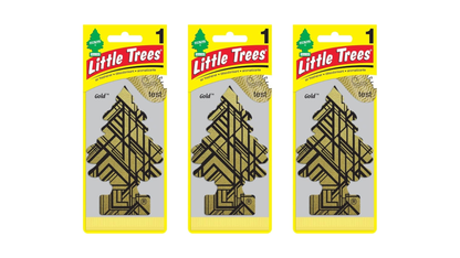 Three packages of Little Trees air fresheners on a white background