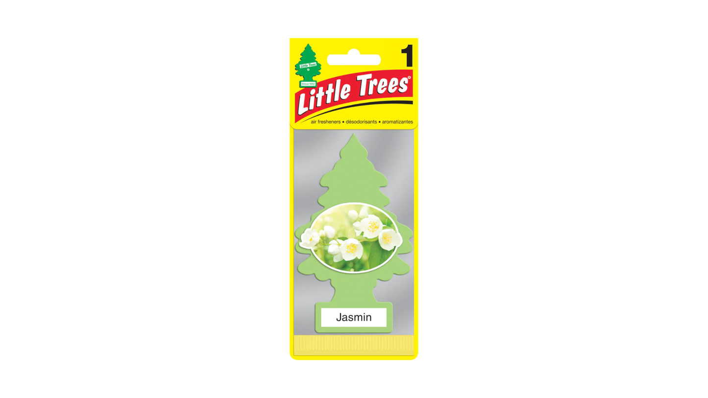 Little Trees air freshener packaging with jasmine scent on a white background