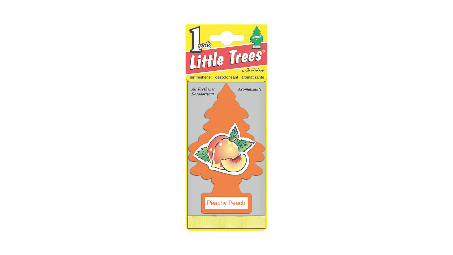 Little Trees Car Air Freshener packaging with peach design on a white background