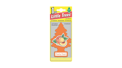 Little Trees Car Air Freshener packaging with peach design on a white background