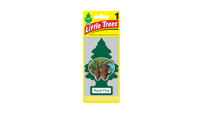 Little Trees air freshener packaging with a pine tree design on a white background