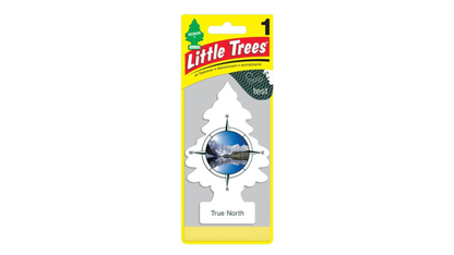 Little Trees air freshener packaging with a scenic design on a white background