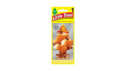 Little Trees air freshener packaging with pumpkin design on a white background