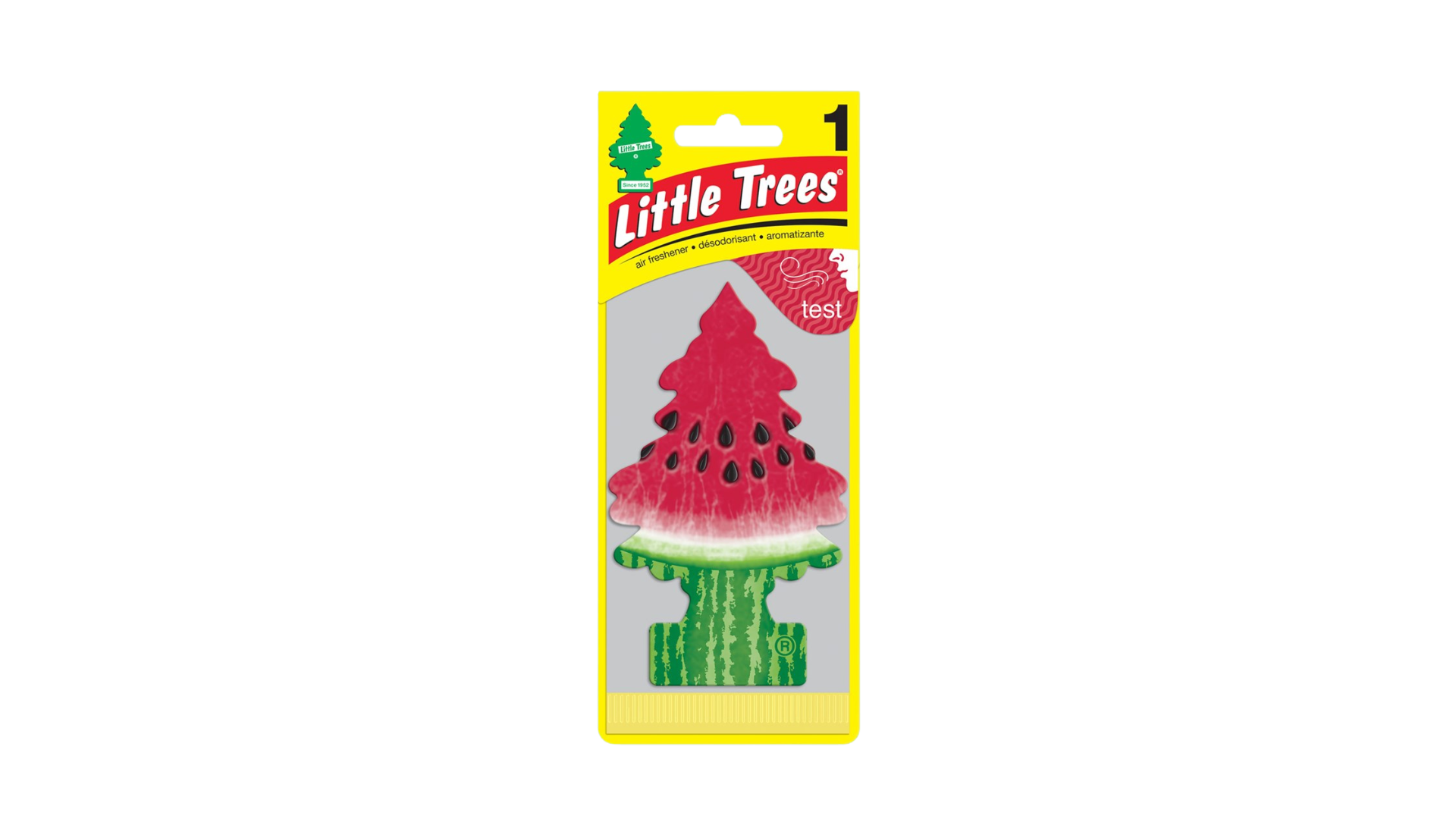 Little Trees watermelon air freshener packaging on a white background