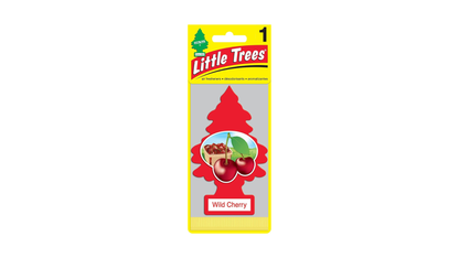 Little Trees air freshener packaging with a cherry image in the center on a white background