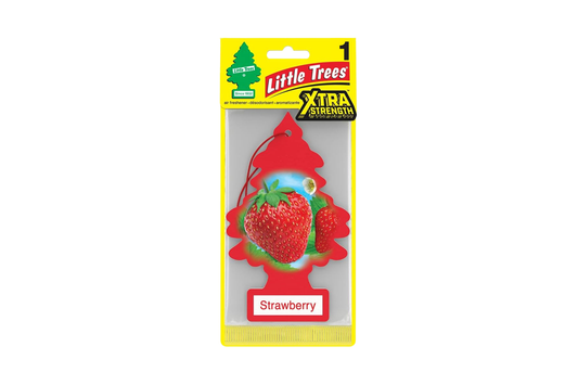 Little Trees Strawberry air freshener packaging on a white background