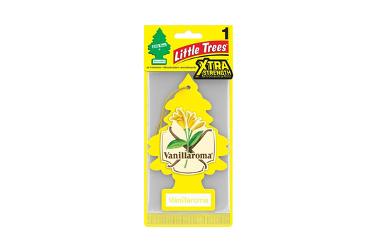 Little Trees VanillaRoma air freshener packaging on a white background