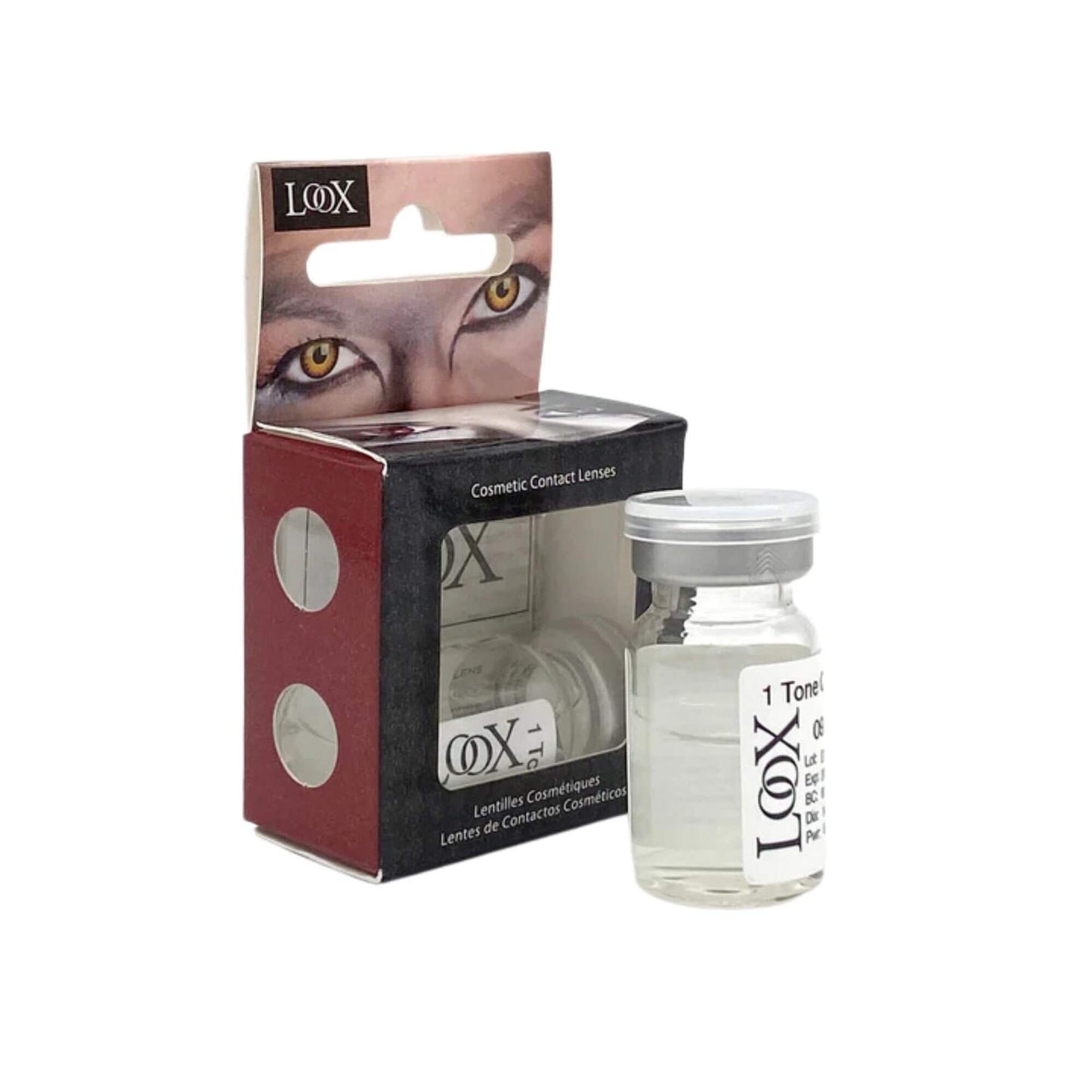 LOOX contact lens solution bottle with packaging on a white background.