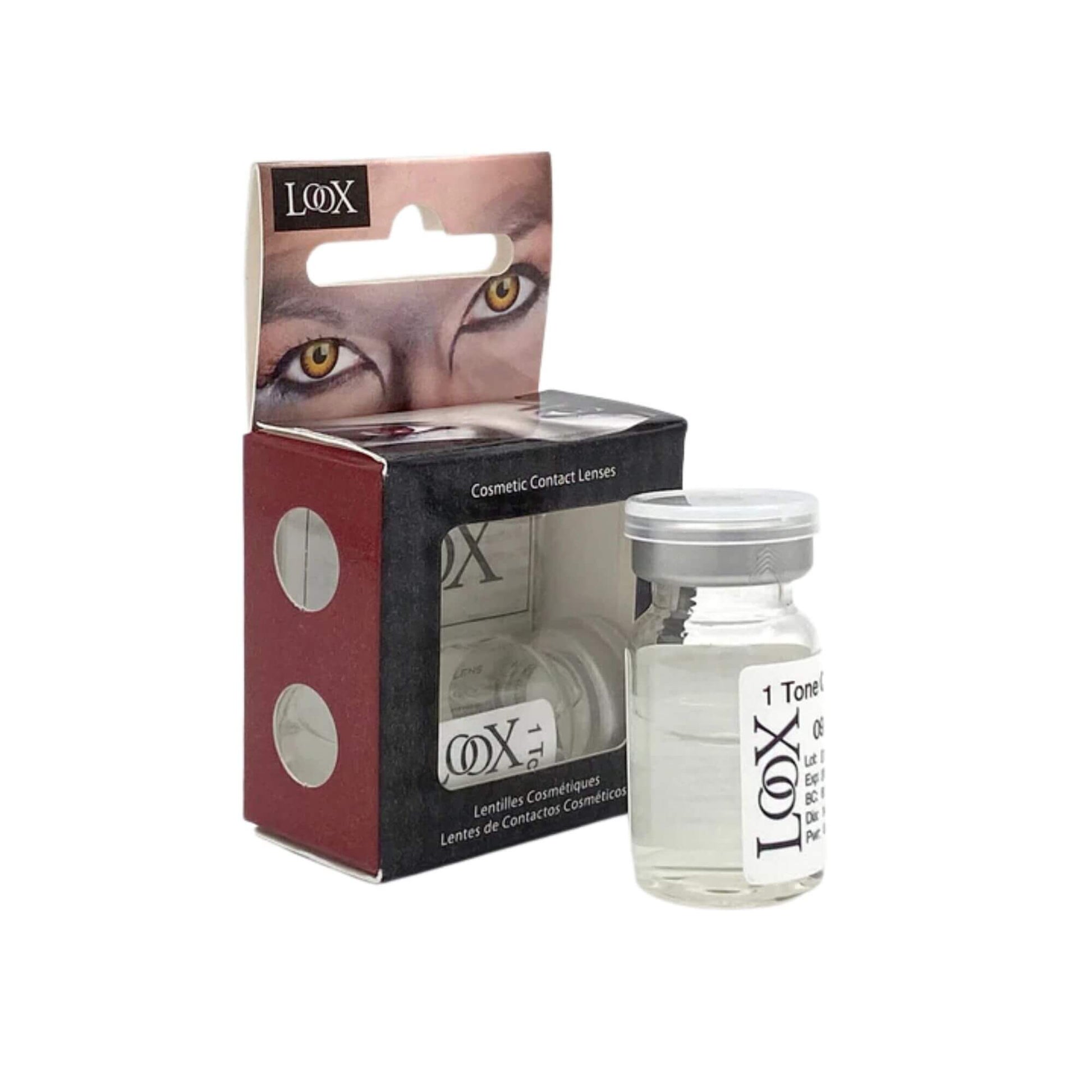 LOOX contact lens solution bottle with packaging on a white background.