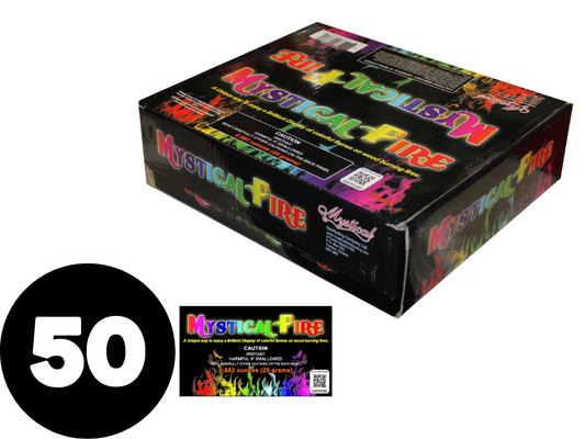 Box of Mystical Fire products with colorful design on a white background