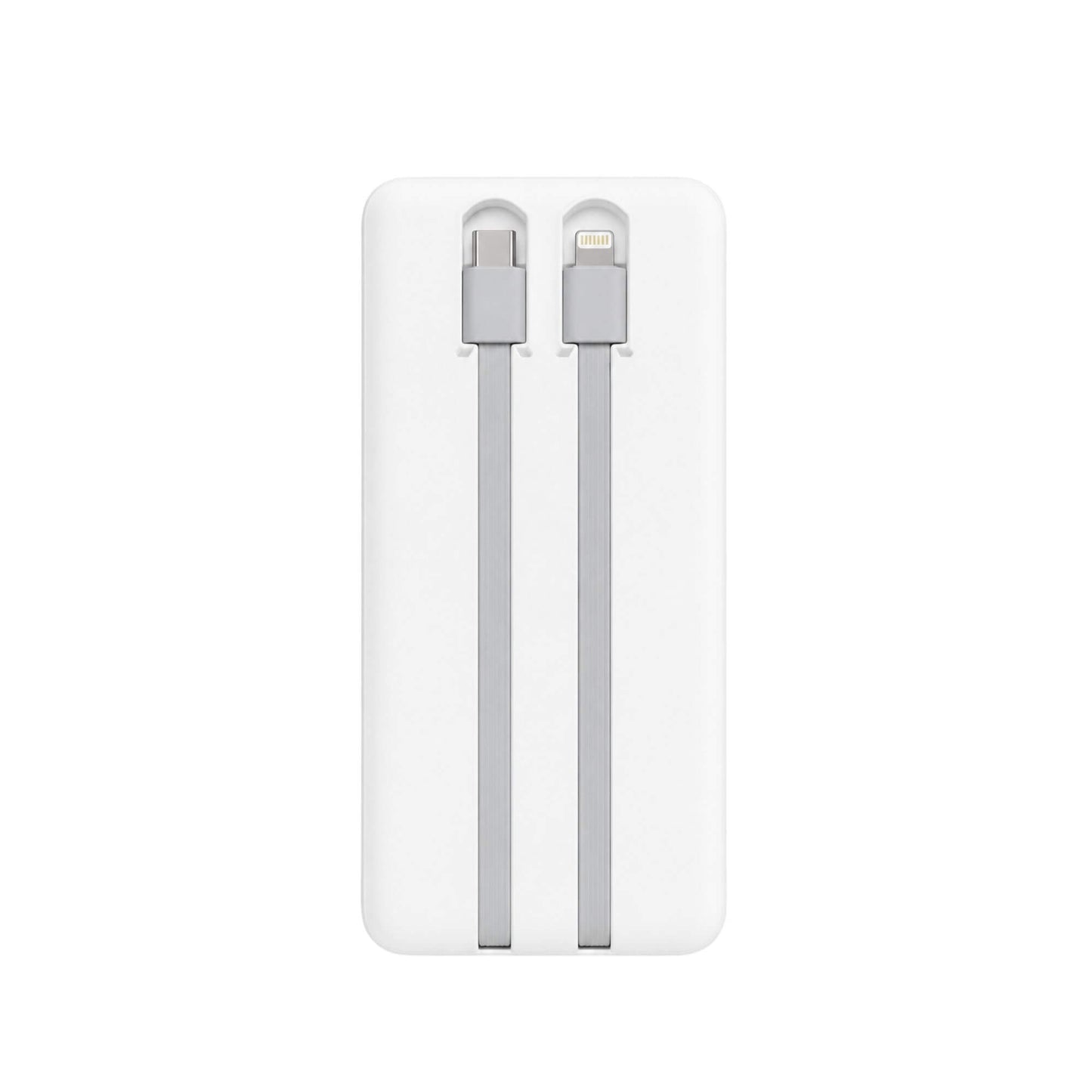 White power bank with lightning connector on a white background