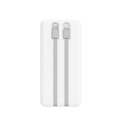 White power bank with lightning connector on a white background