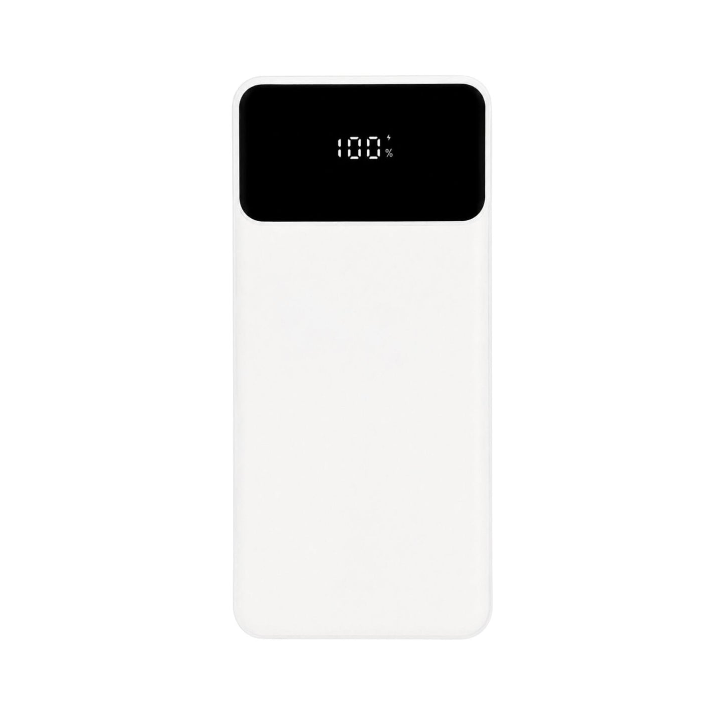 White power bank with a black display on a white background