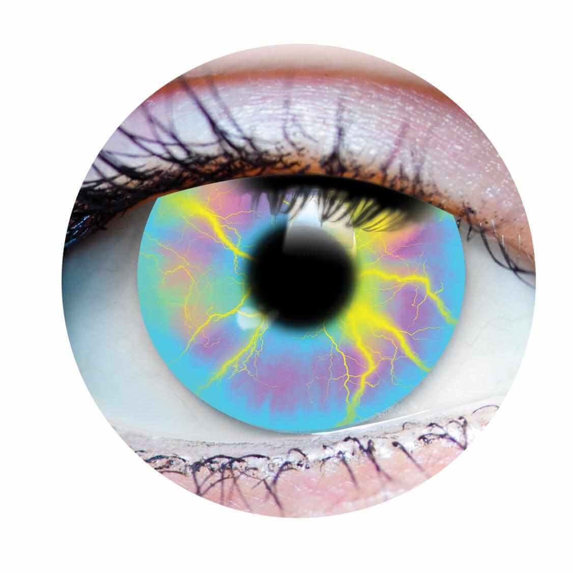 Close-up of a colorful contact lens with a vibrant iris. Epic Saves
