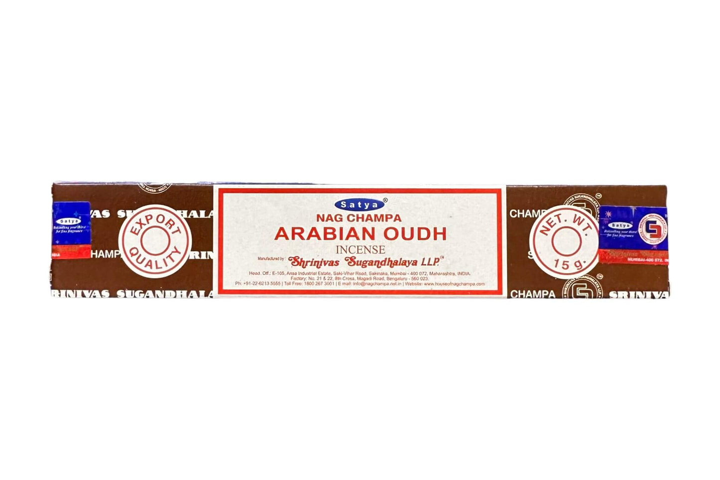 Box of Nag Champa Arabian Oudh incense on a white background.