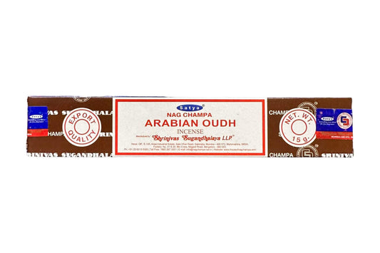 Box of Nag Champa Arabian Oudh incense on a white background.