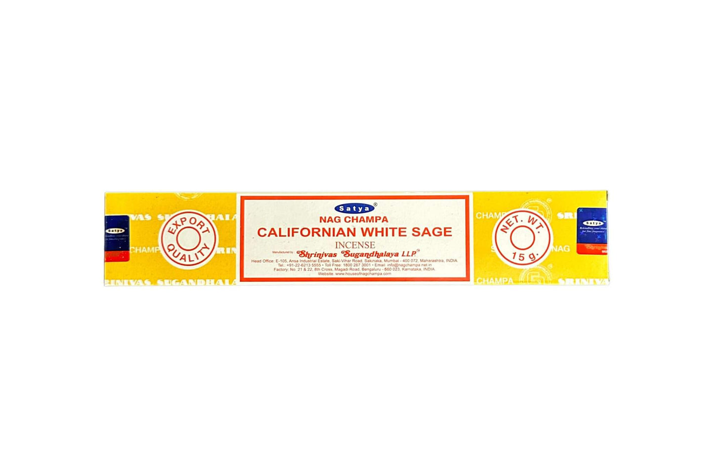 Satya Californian White Sage incense packaging on a white background