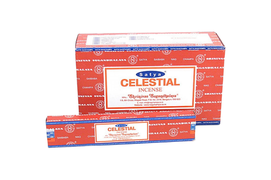 Two boxes of Satya Celestial Incense on a white background