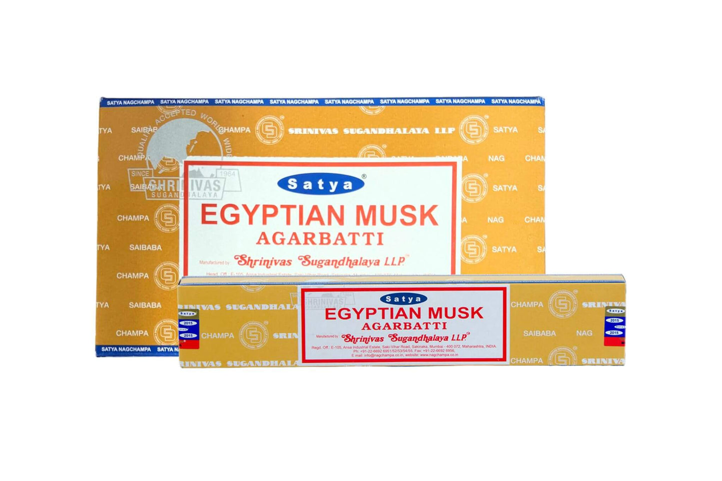 Two boxes of Satya Egyptian Musk Agarbatti on a white background. Epic Saves