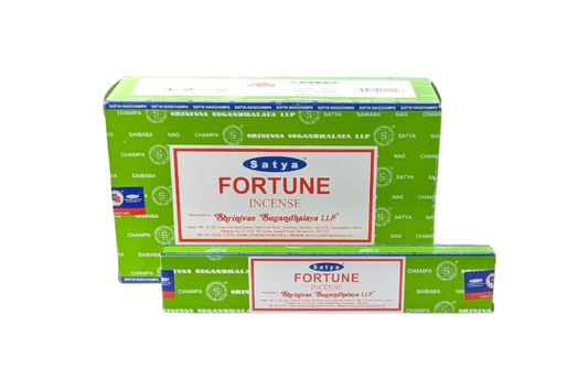 Two boxes of Satya Fortune incense on a white background