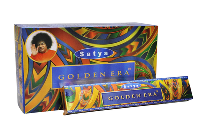 Satya Golden Era incense packaging with colorful design and brand logo.