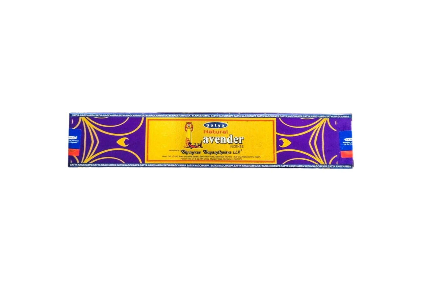 Incense stick box with purple and gold design on a white background. Epic Saves