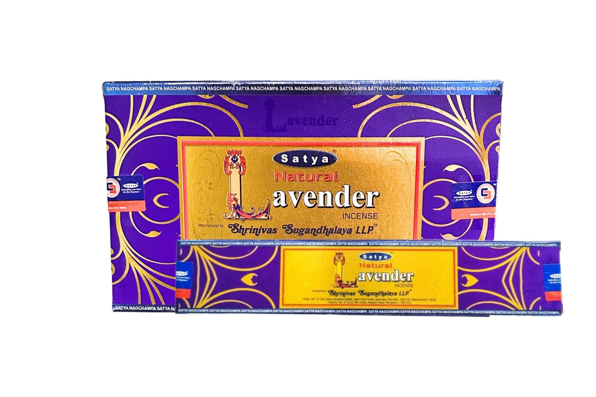 Satya Natural Lavender incense packaging on a white background. Epic Saves
