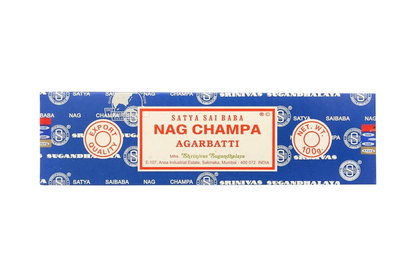 Box of 100g Satya Nag Champa Agarbatti incense sticks on a white background