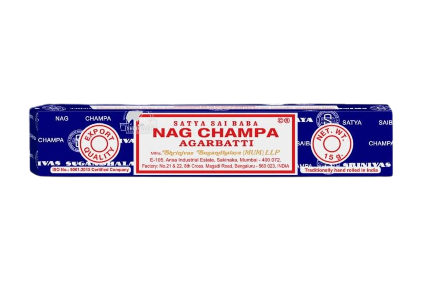 Box of Satya Nag Champa Incense on a white background