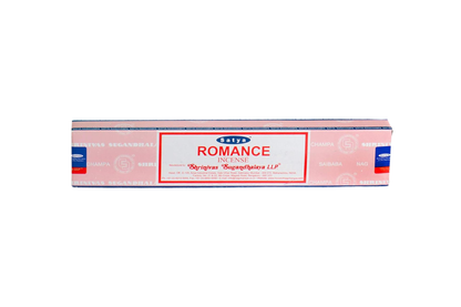 Box of Satya Incense Sticks with 'Romance' label on a white background