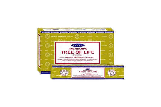 Satya Nag Champa Tree of Life incense packaging on a white background